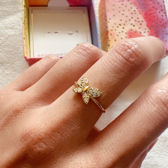 Emma Madison 18kt gold over sterling silver butterfly diamond prave Ring Size 5 - Picture 6 of 8